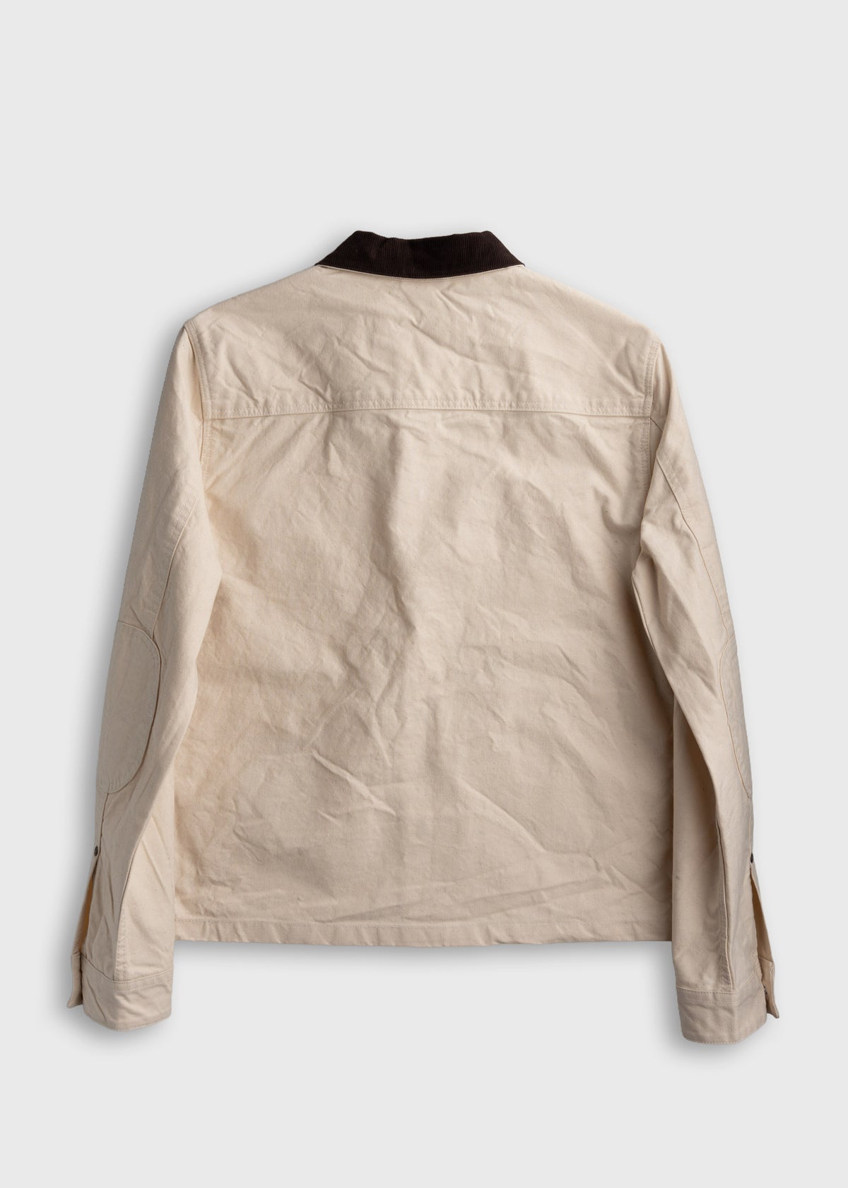 Men’s cotton canvas jacket with boxy fit and corduroy collar, dual chest pockets and welt hand pockets, durable workwear outerwear with classic utility design