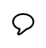 A black speech bubble icon with three white dots inside, symbolizing a chat or conversation, on a plain white background.