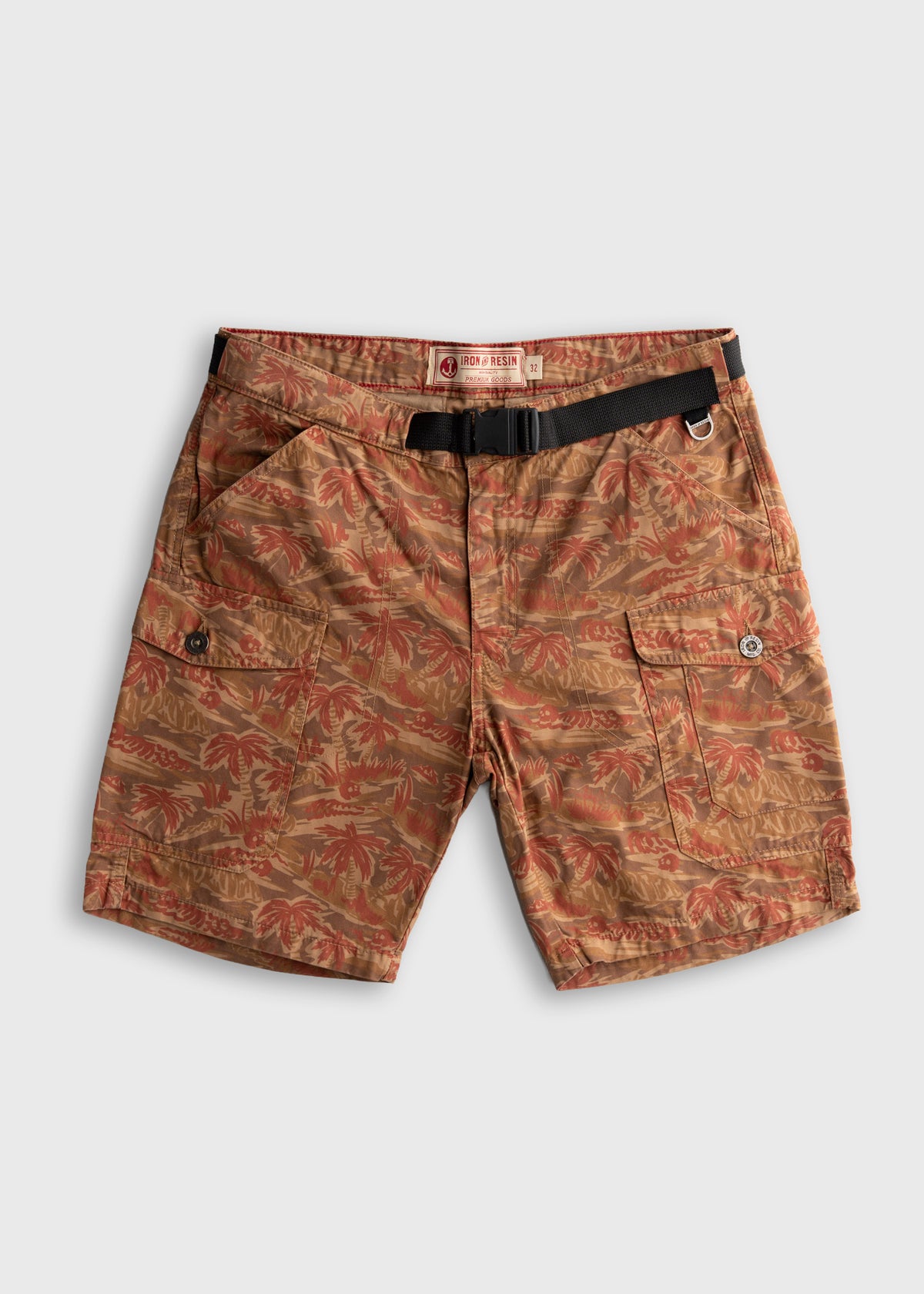Men’s Prescott twill shorts with built in web belt and YKK zipper fly, utility cargo shorts with flap pockets and durable cotton construction