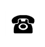 Black vintage rotary phone icon on a white background, symbolizing classic communication technology in a minimalist design.
