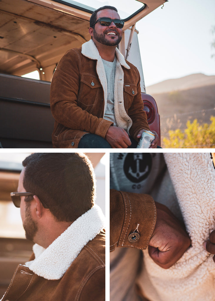 Iron and Resin Open Road Jacket - Cognac Cow Split Leather with Sherpa Fleece