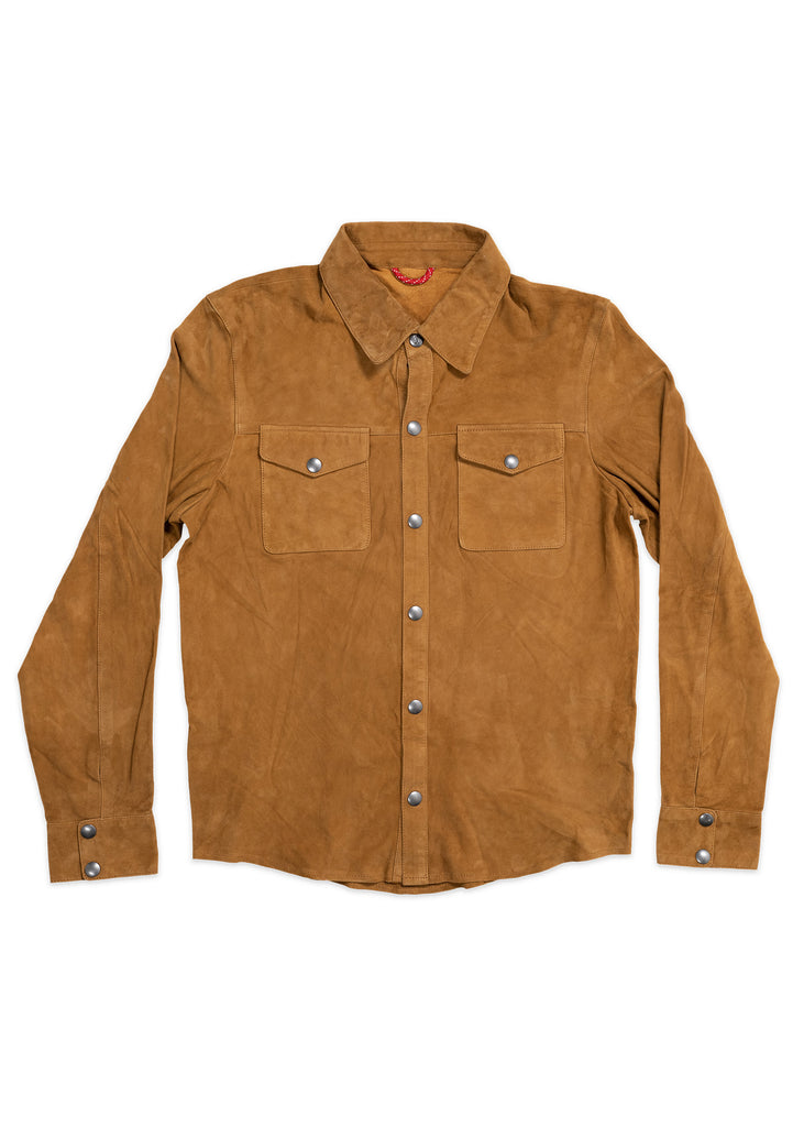 Iron & Resin Roughneck Shirt Jacket in Goat Suede in Tobacco Color Men's