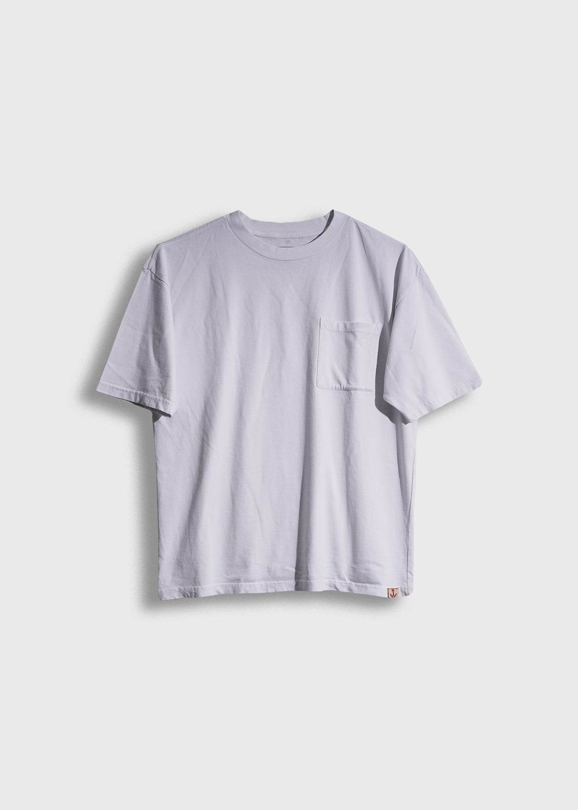 Men’s 7.6 oz cotton, white pocket tee with boxy fit and chest pocket, heavyweight everyday t-shirt with clean workwear style and soft feel