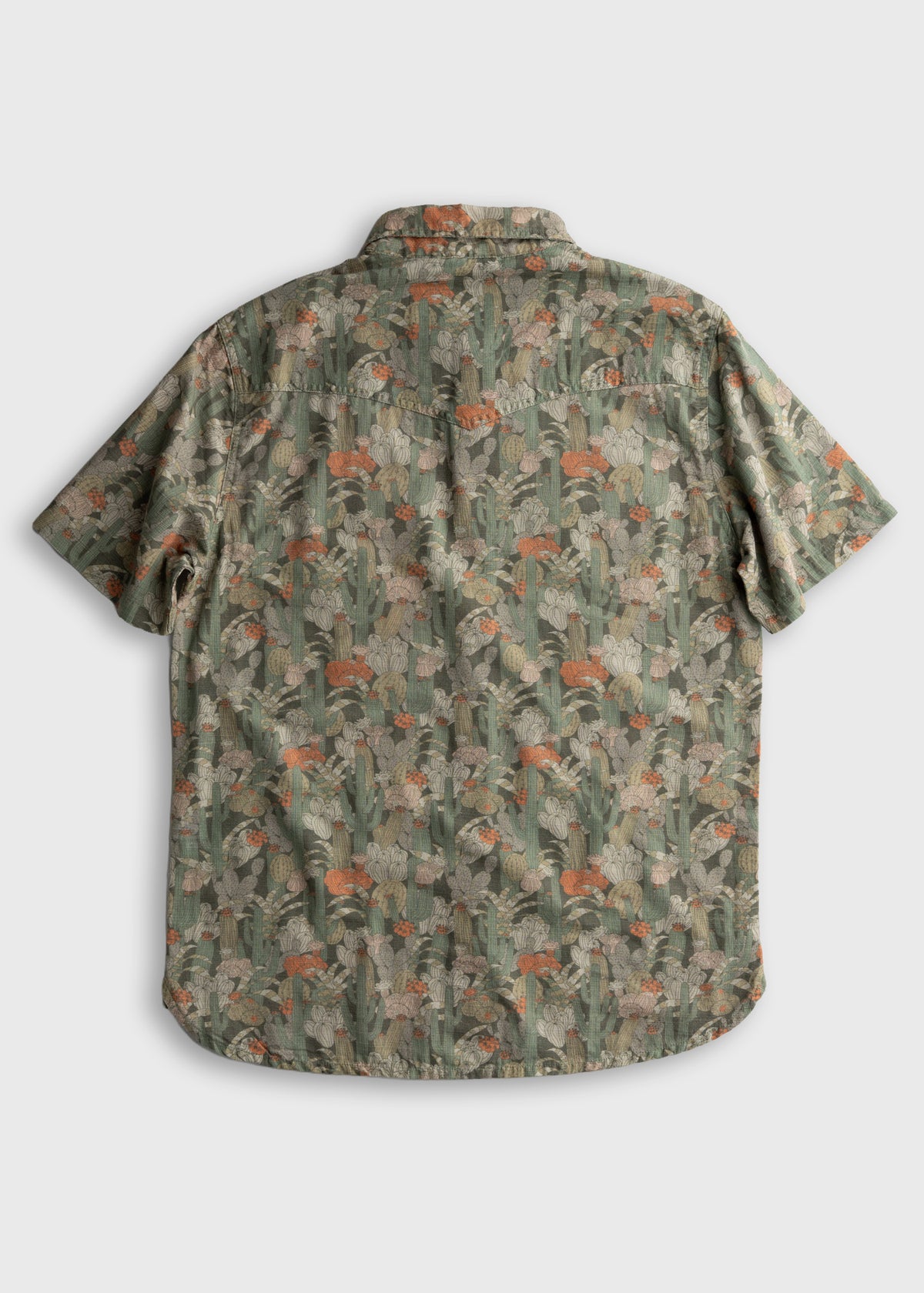 Lightweight breathable men’s cotton hemp blend button up shirt with custom graphic, locker loop at collar and relaxed fit, everyday summer workwear staple
