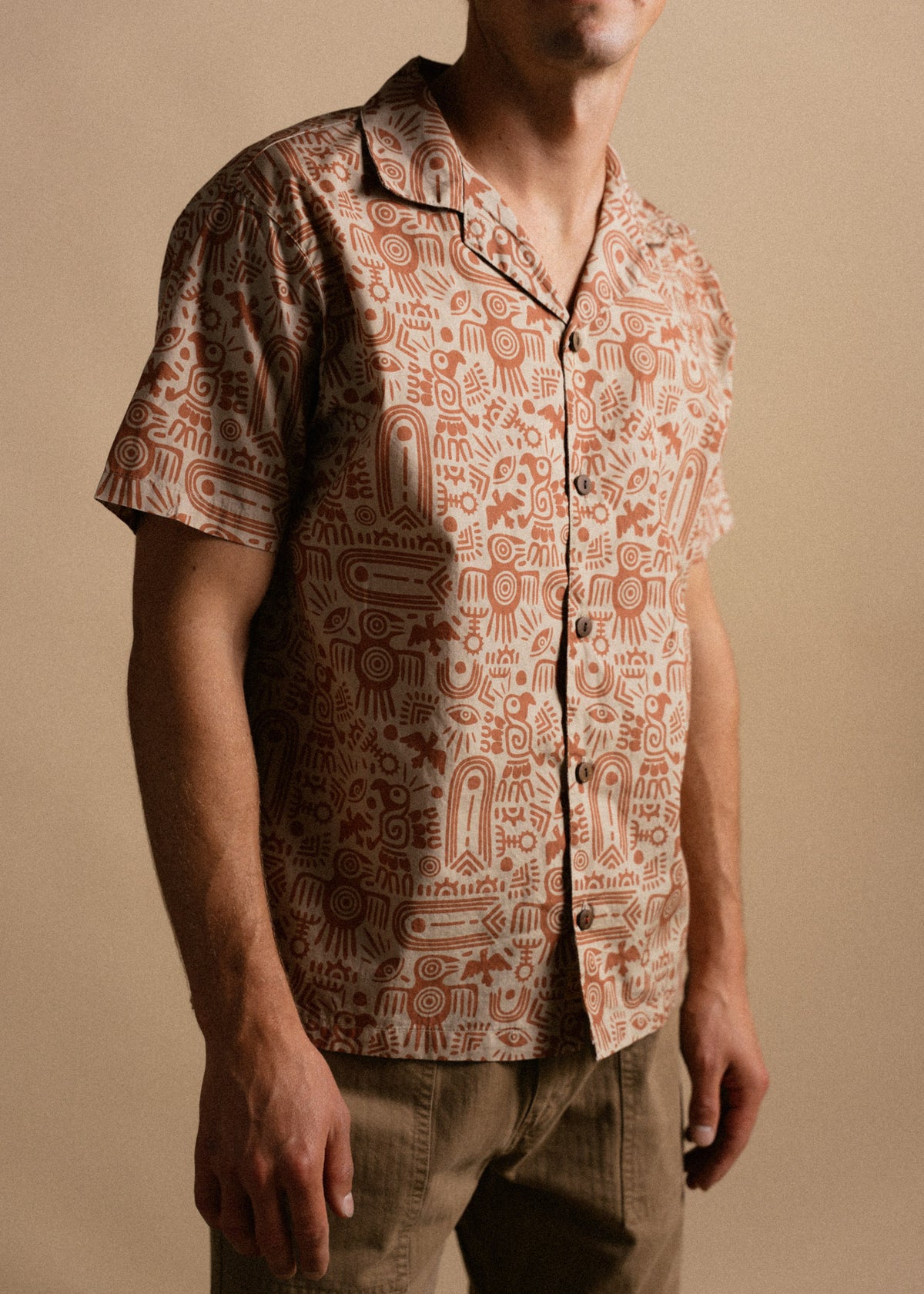 aztec dress shirt Aztec Shirt – Mens Short Sleeve Camp Collar Shirt Beige / XXL