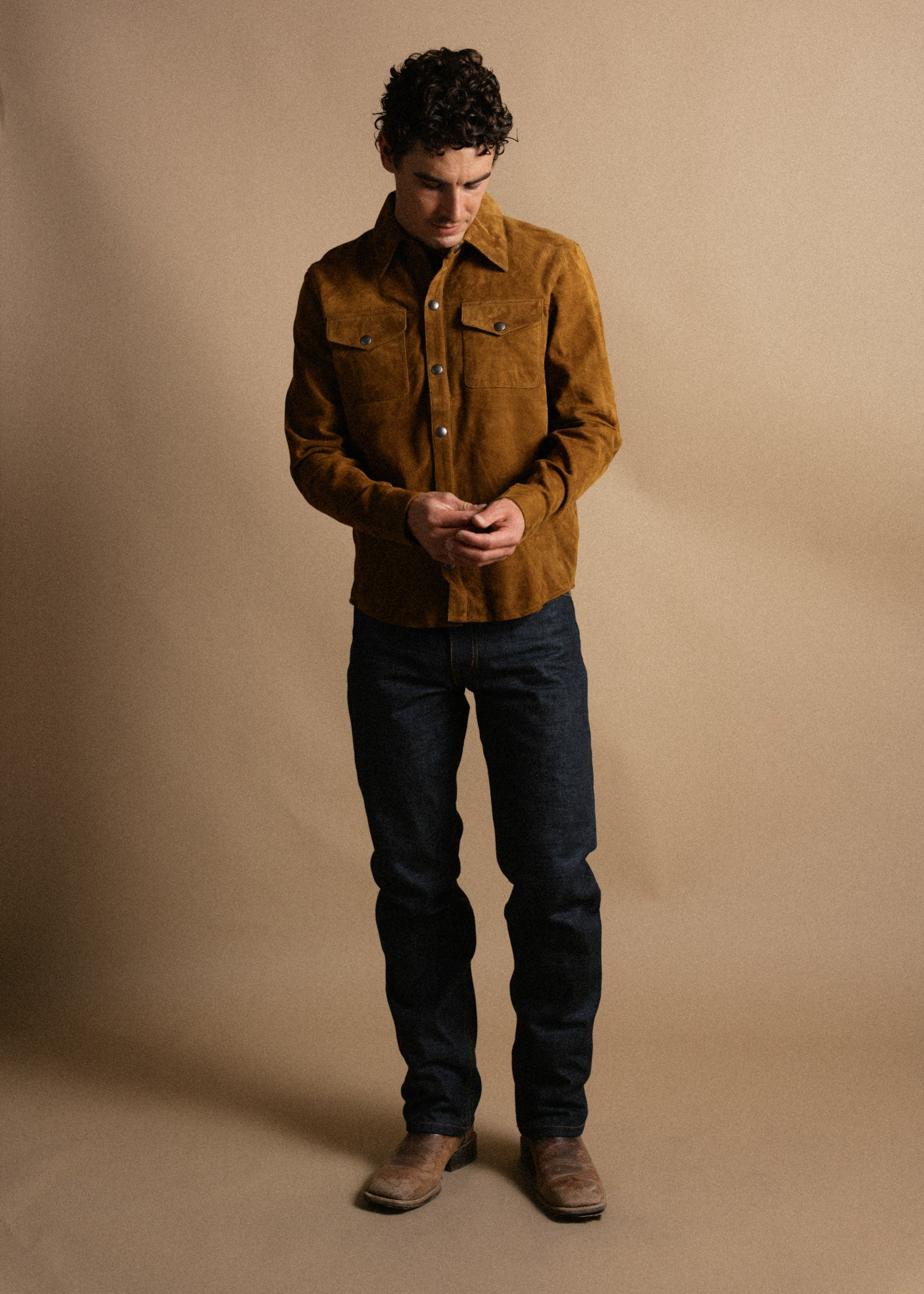 Suede Shirt Jacket Mens Goat Leather Snap Front – Iron & Resin
