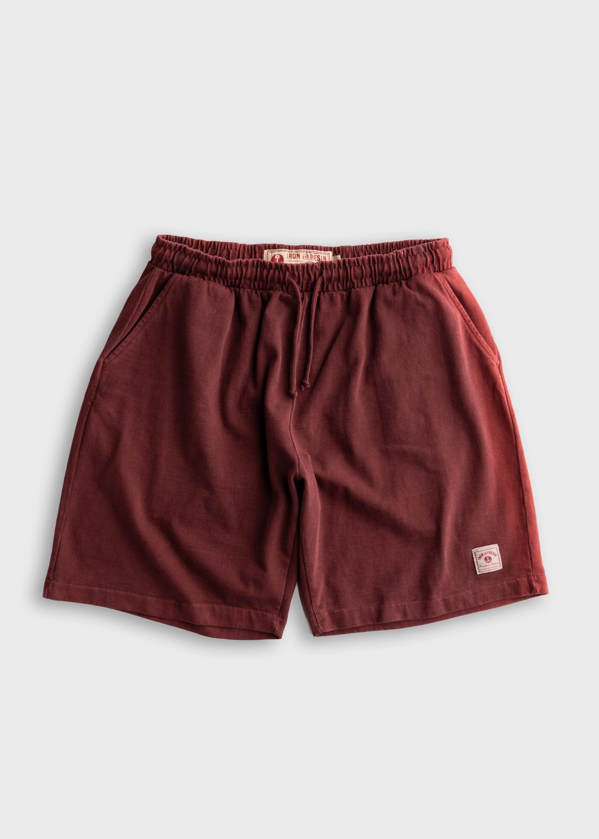 Men’s 9.5 oz jersey cotton shorts in light Maroon, with drawstring waist and dual hand pockets, heavyweight comfortable shorts with relaxed fit for everyday wear, available in two colors
