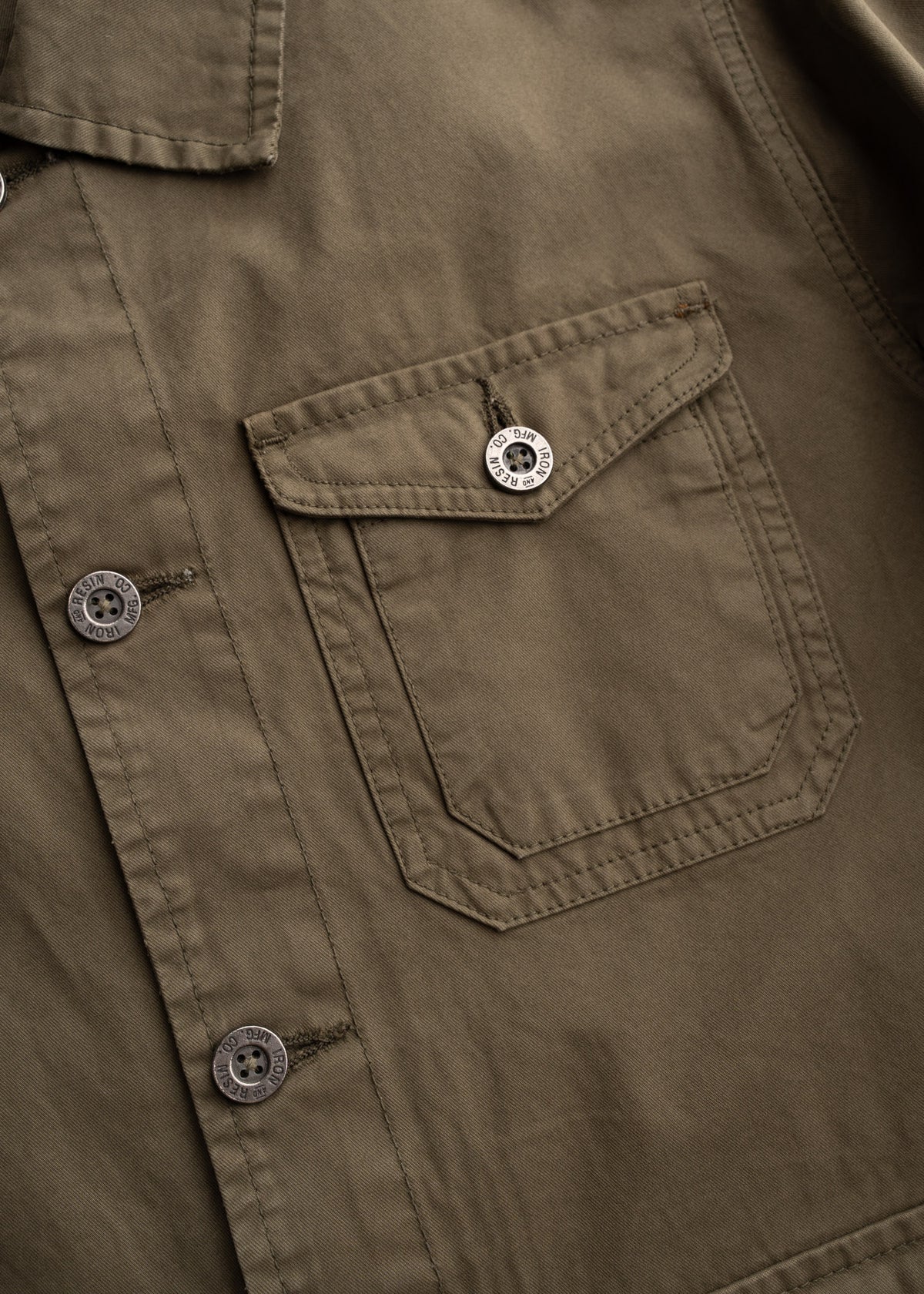 Men’s Prescott twill jacket in Olive Drab with button front, bellowed chest pockets and oversized flap waist pockets, durable cotton workwear outerwear with classic utility design