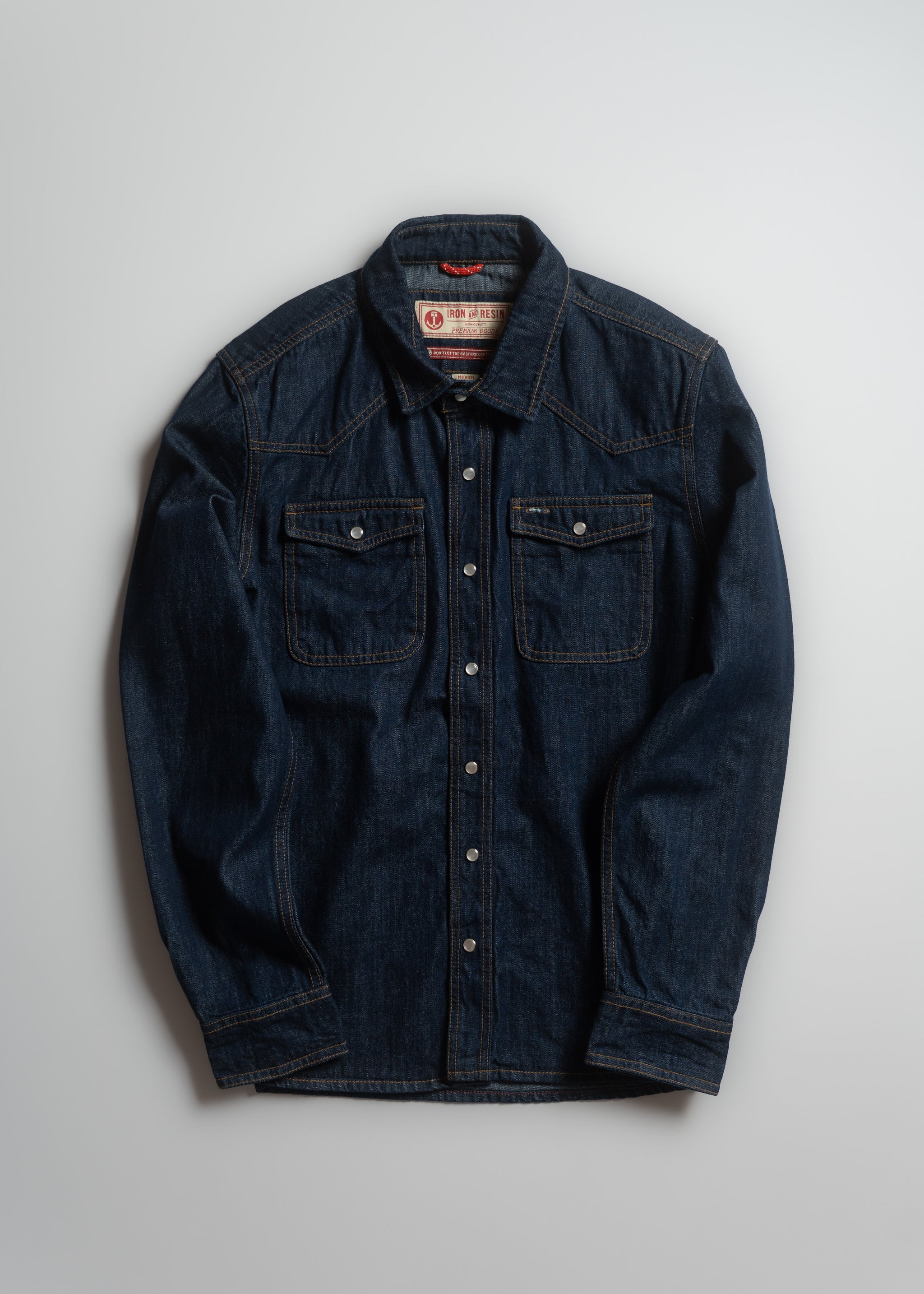 Mens Denim Shirt – Saddleback Western Snap Button Shirt – Iron Resin