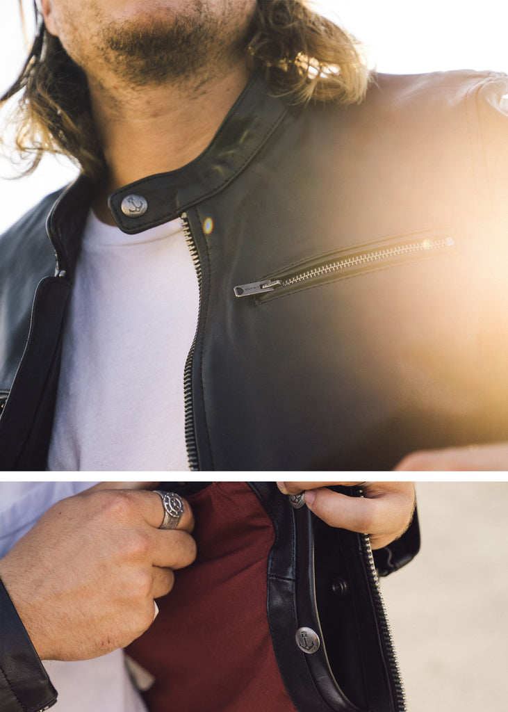Iron & Resin Beaumont Black Leather Jacket with Talon Zippers and Upper Chest Pockets