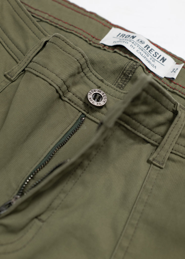Iron & Resin - Brigade Shorts Olive, Zipper and Button Detail