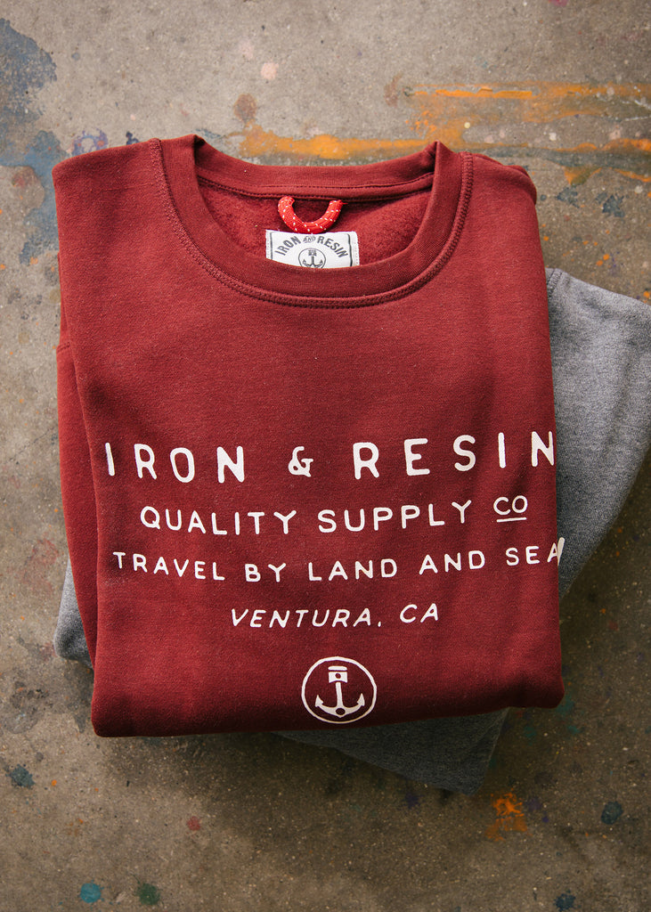 Iron & Resin - VTA Fleece in Burgundy And Heather Grey