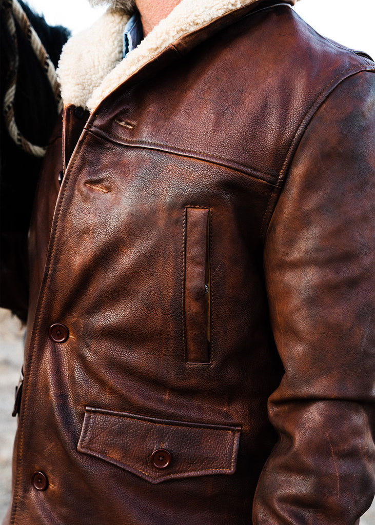 Iron & Resin Leather Lincoln Jacket in 1.1 - 1.2 mm hand dyed, top grain steer hide