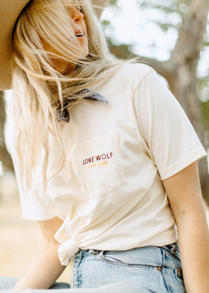 Iron & Resin - Lone Wolf Pocket Tee Front Pocket Detail in Natural