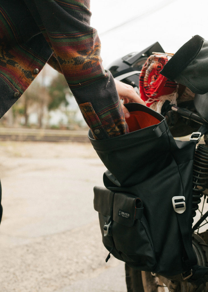 Iron & Resin Moto Pannier Bag in Black 30L Volume Storage