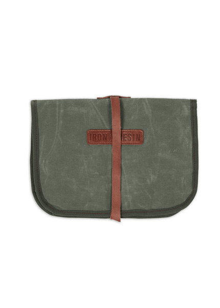 Heavy Duty Waxed Canvas Tool Roll – 25x14.5 Inch, 18 Pockets + Zip Pouch, Waterproof, Khaki, For Wrenches & Screwdrivers