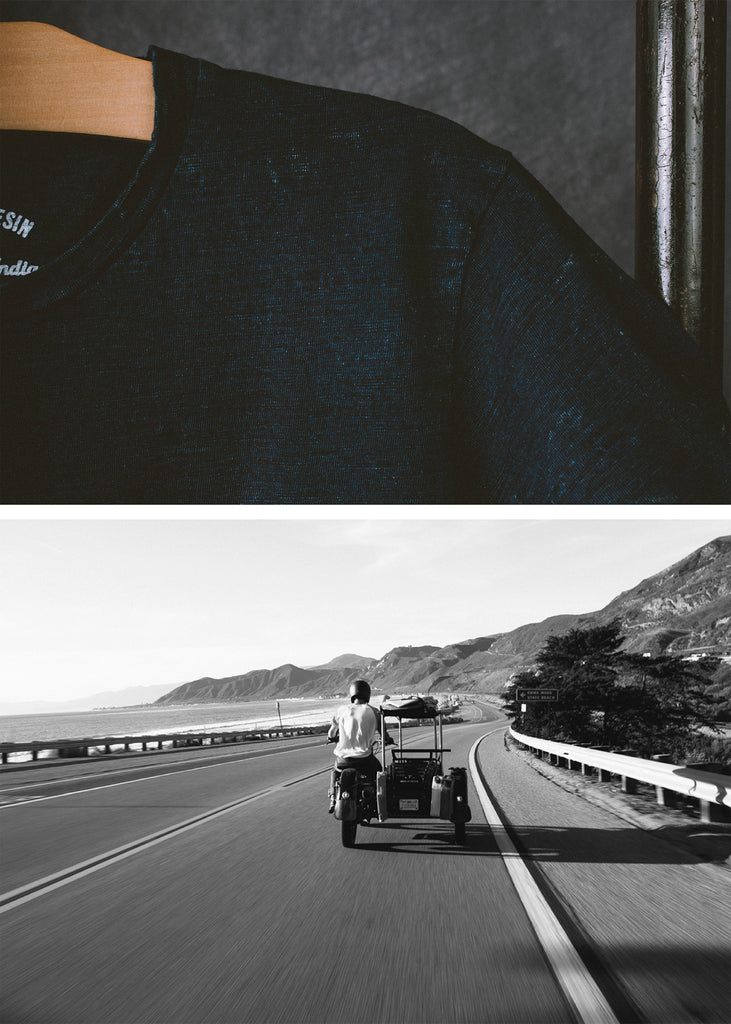 Iron & Resin True Blue Indigo Solid Tee in Dark Indigo - Lifestyle Image